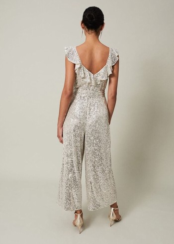 Phase Eight Tazanna Sequin Wide Leg Jumpsuit Silver Australia | QW5170943